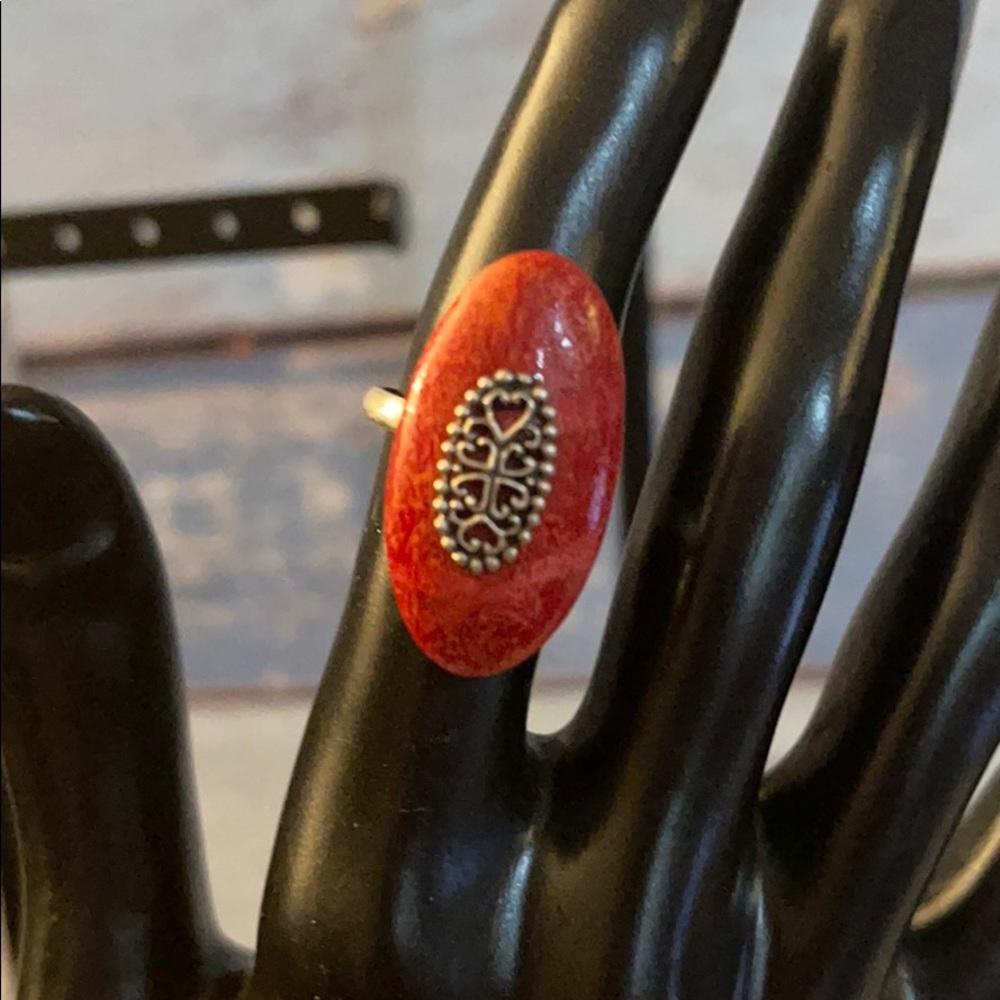 Sterling silver red jasper adjustable ring